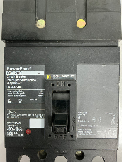 Used Square D QGA32200 3 Pole, 200 Amps, 240 Volts
