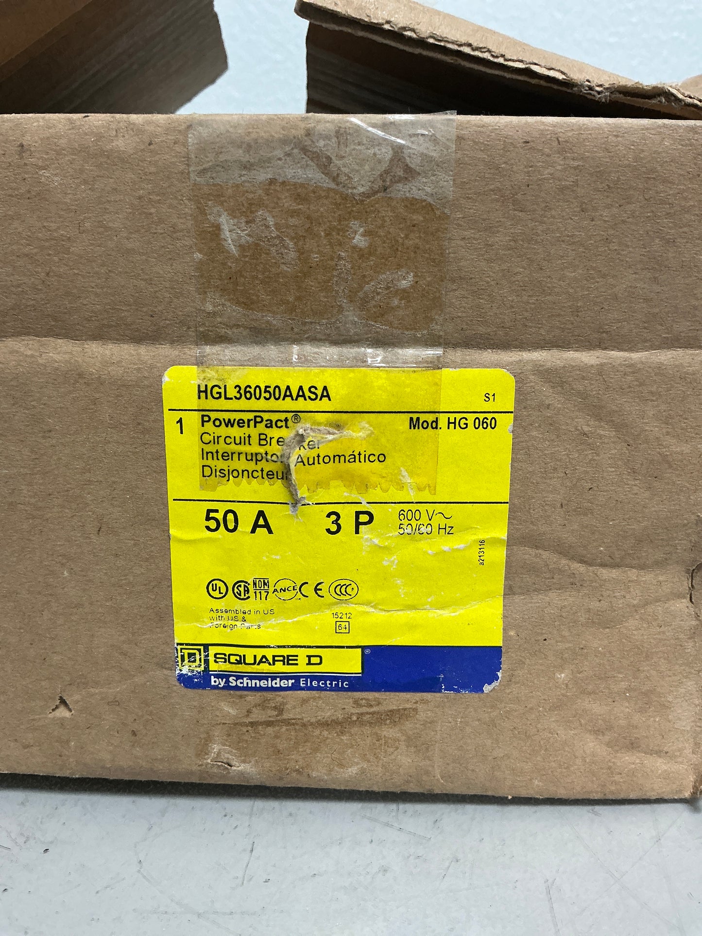 New Square D HGL36050AASA 3 Pole, 50 Amps Circuit Breaker