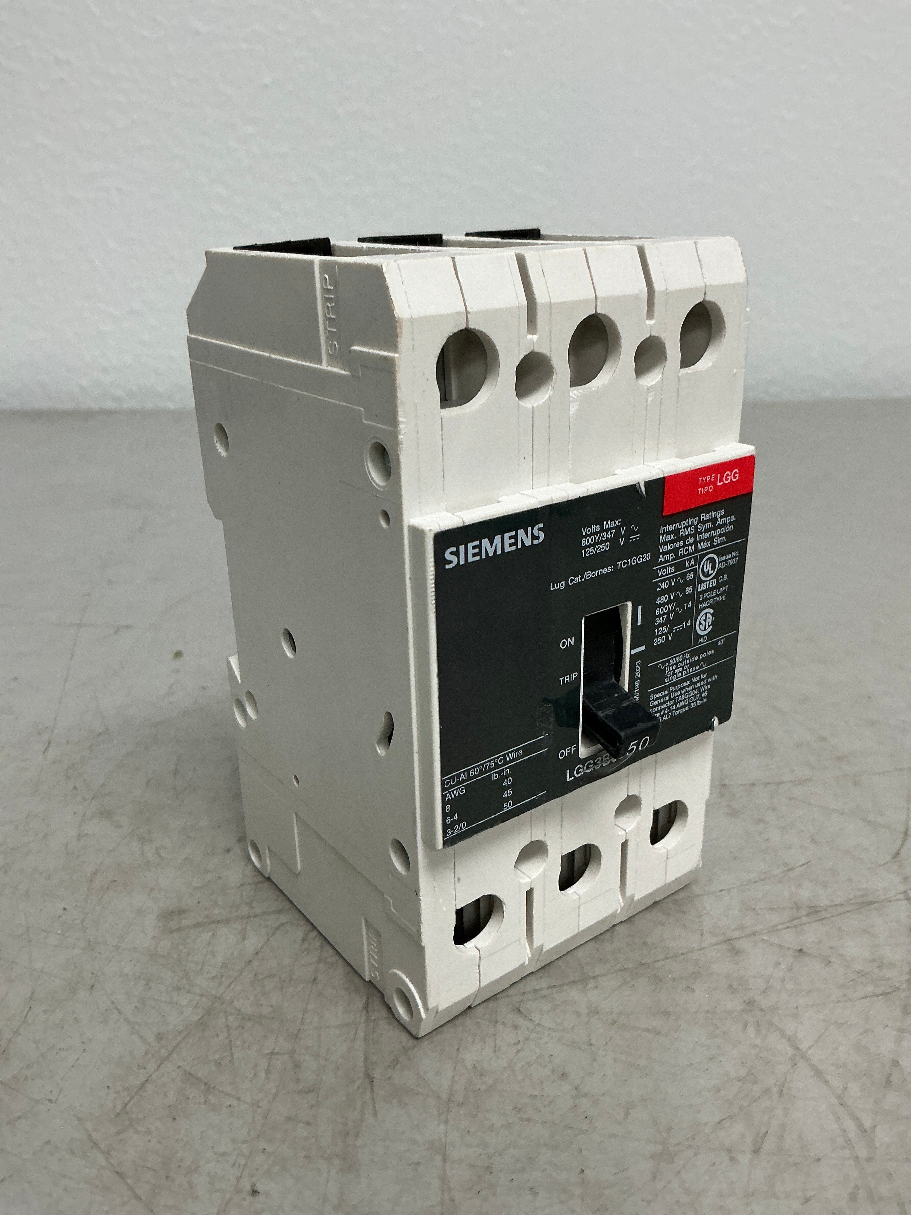 New Siemens LGG3B050 3 Pole, 50 Amps, 480 Volts