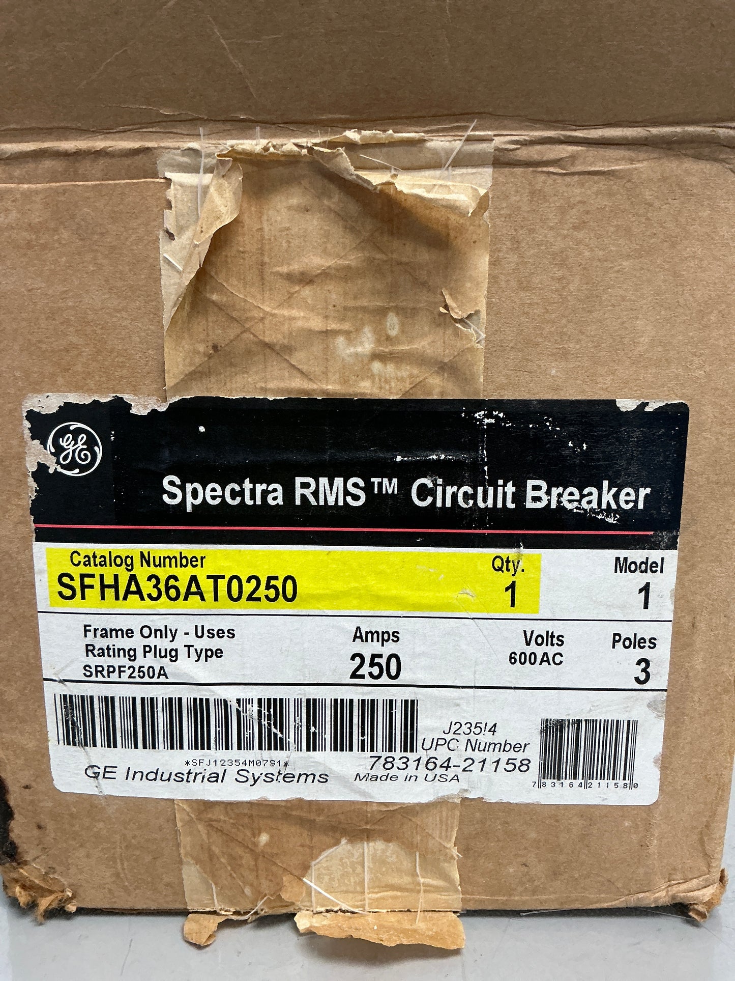 New SFHA36AT0250 3 Poles, 250 Amps, 600 Volts