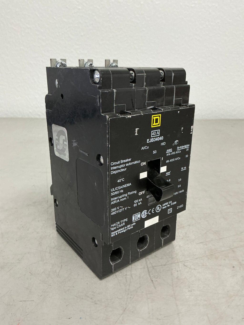 New Square D EJB34040 3 Poles, 40 Amps, 480 Volts