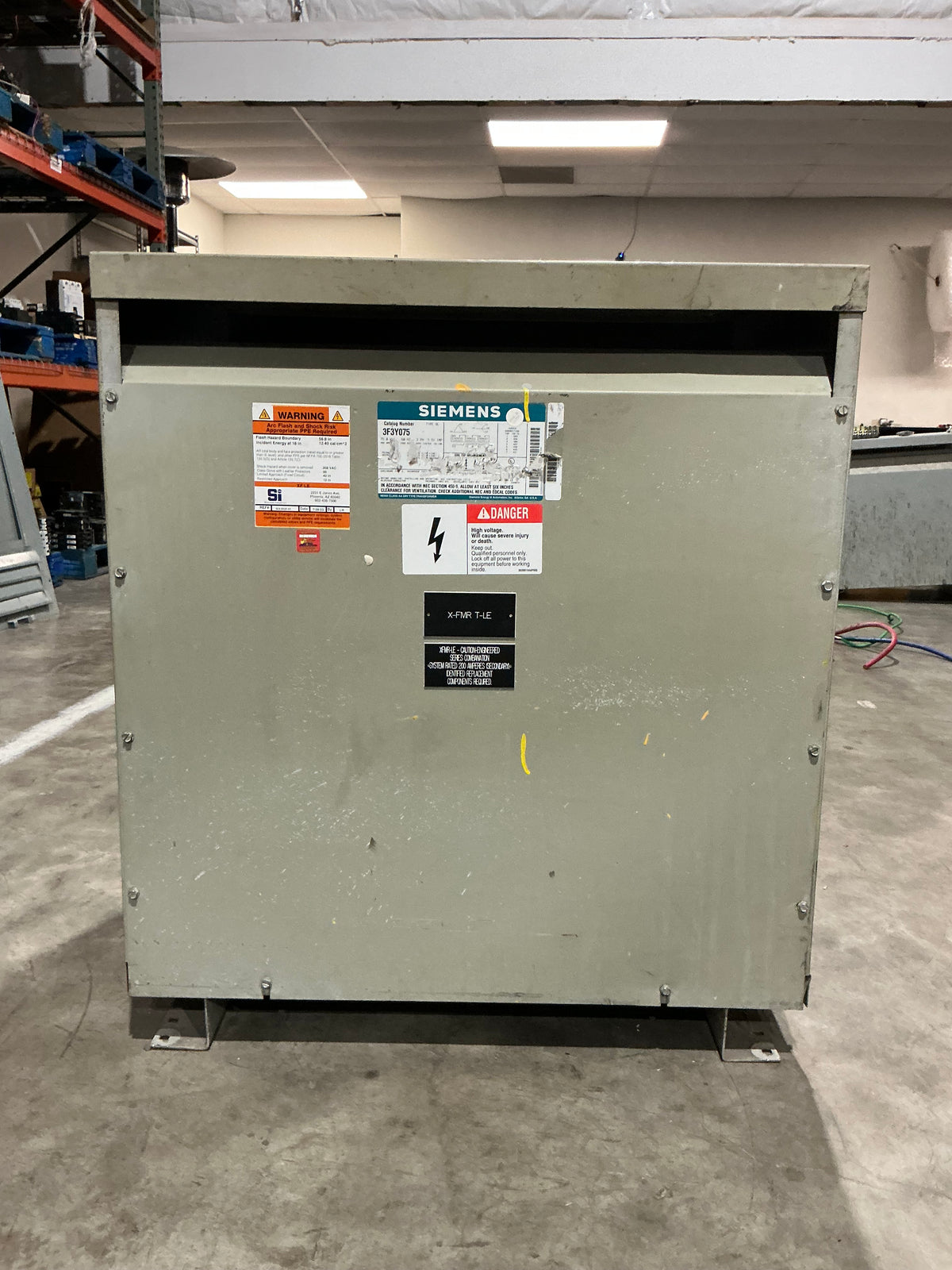 Used Siemens 3F3Y075 75KVA, 3PH, 480 Primary 208/120 Secondary Transformer