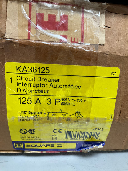 New Square D KA36125 3 Pole, 125 Amps, 600 Volts