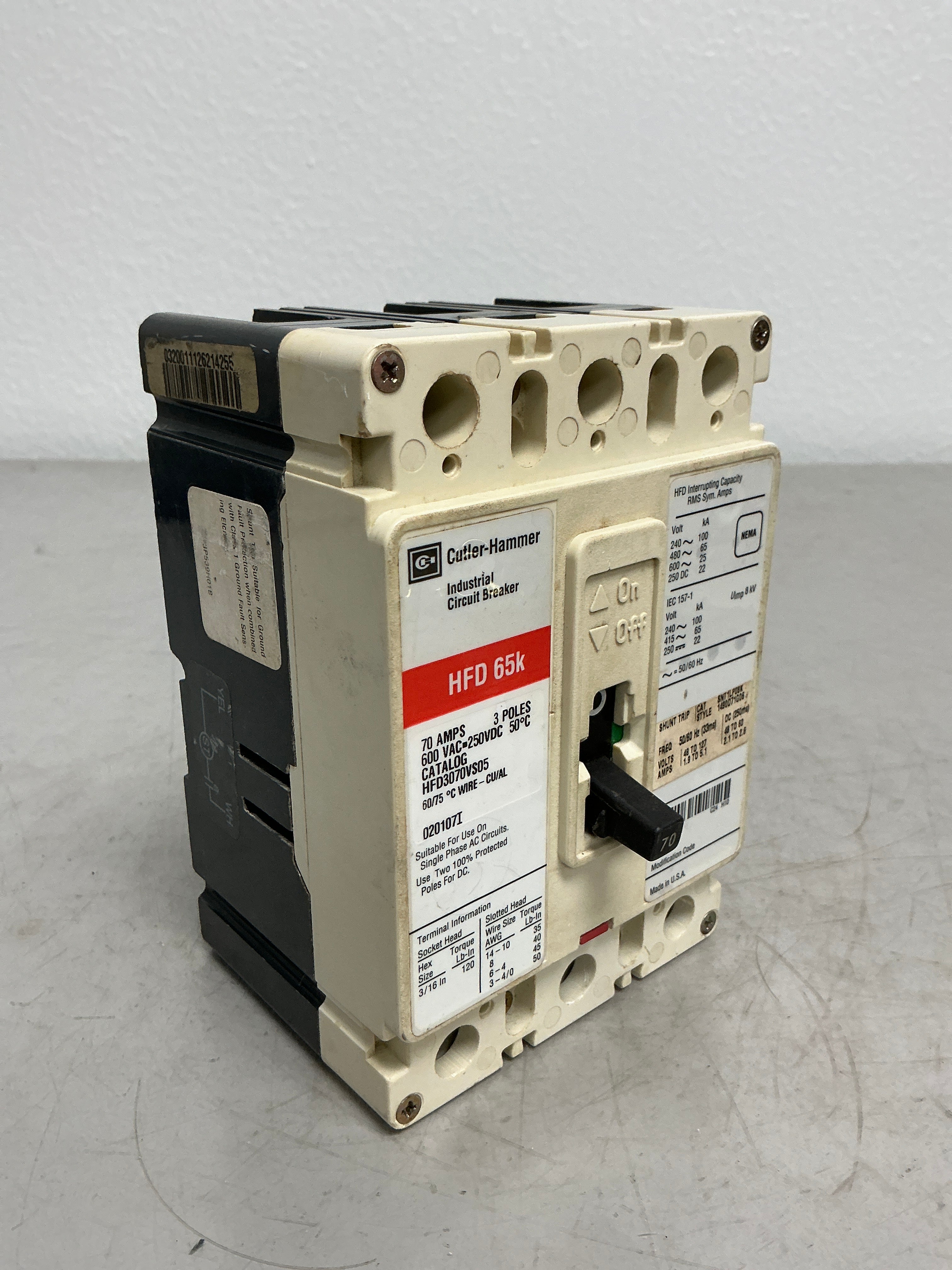 Used HFD3070VS05 3 Pole, 70 Amps, 480 Volts