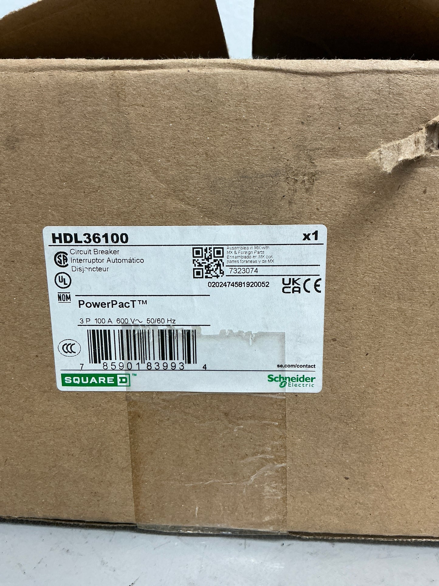 New Square D HDL36100 3 Pole, 100 Amps, 600 Volts Circuit Breaker