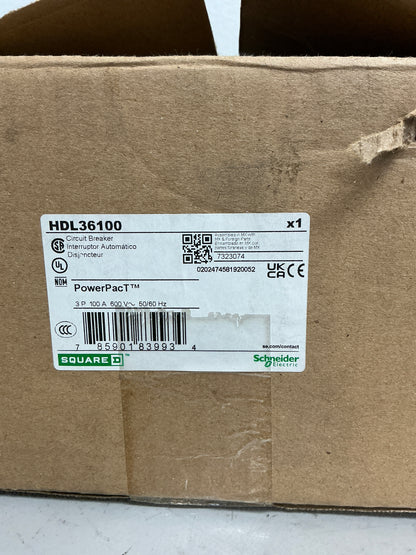 New Square D HDL36100 3 Pole, 100 Amps, 600 Volts Circuit Breaker