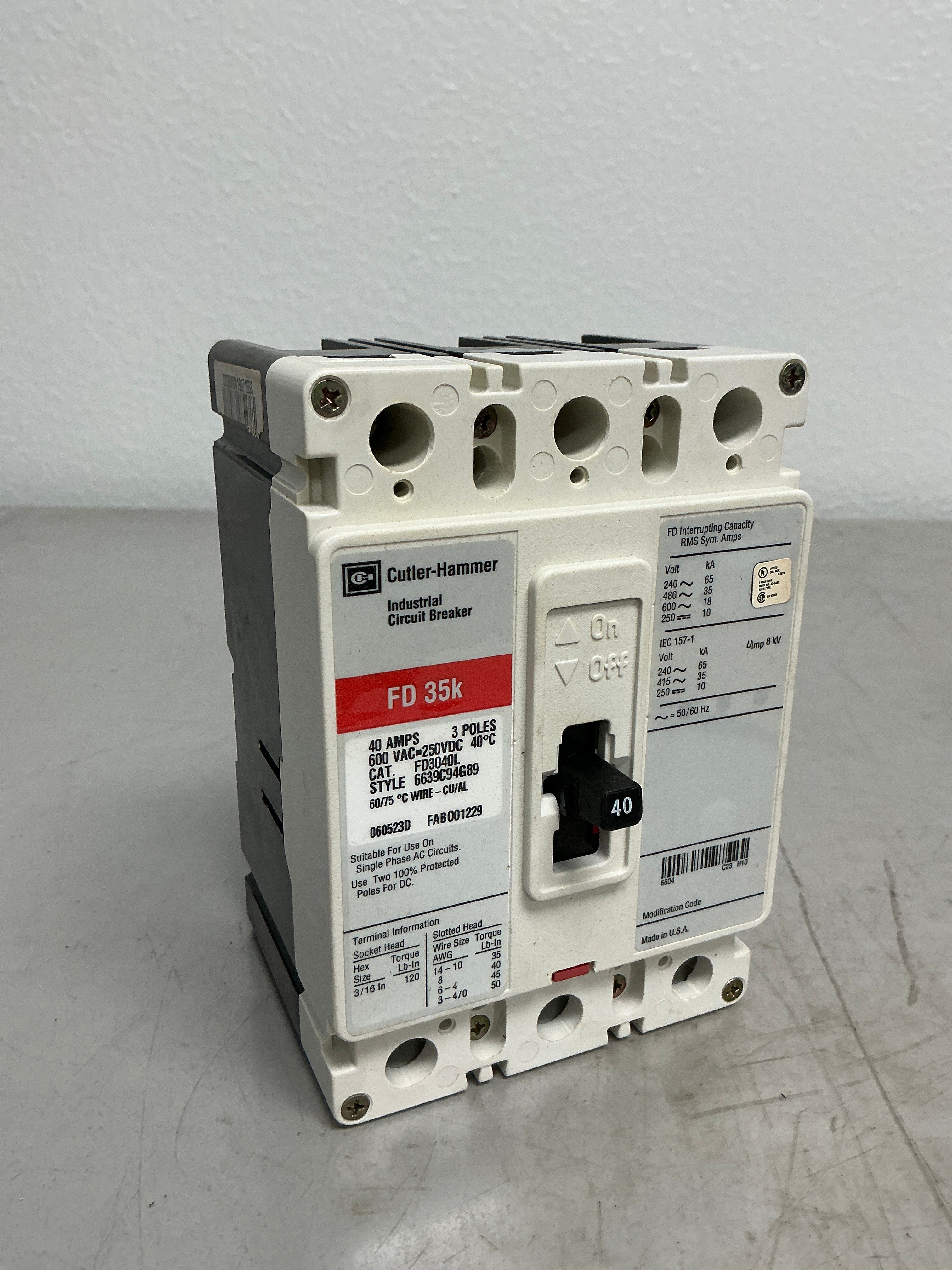 New FD3040L 3 Pole, 40 Amps, 600 Volts
