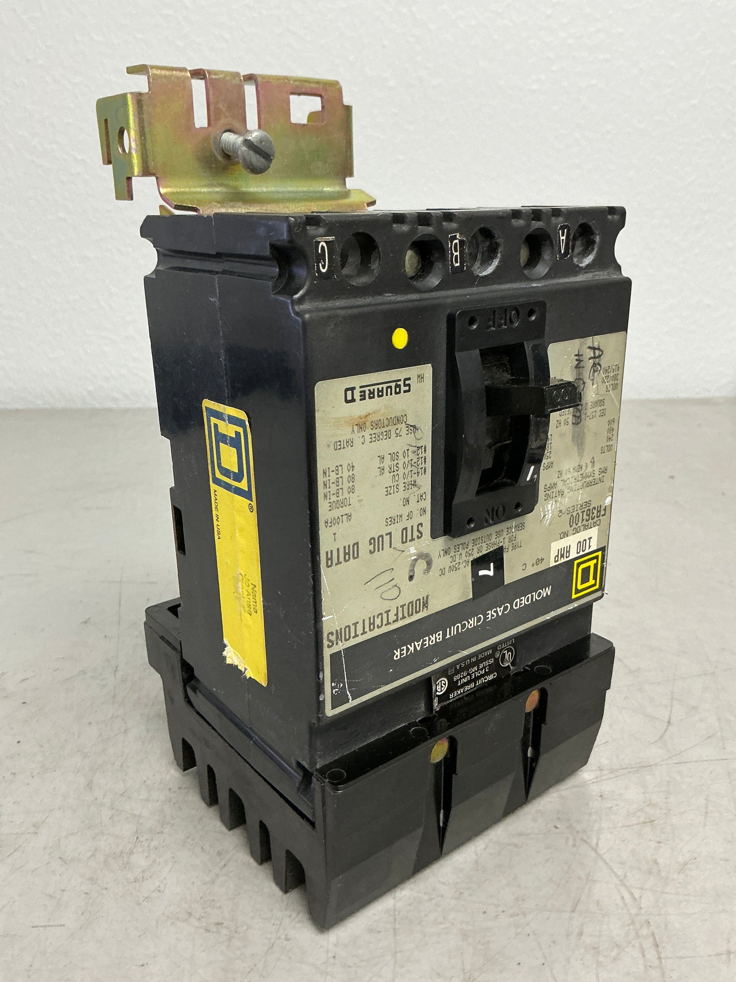 Used Square D FA36100 3 Pole, 100 Amps, 600 Volts