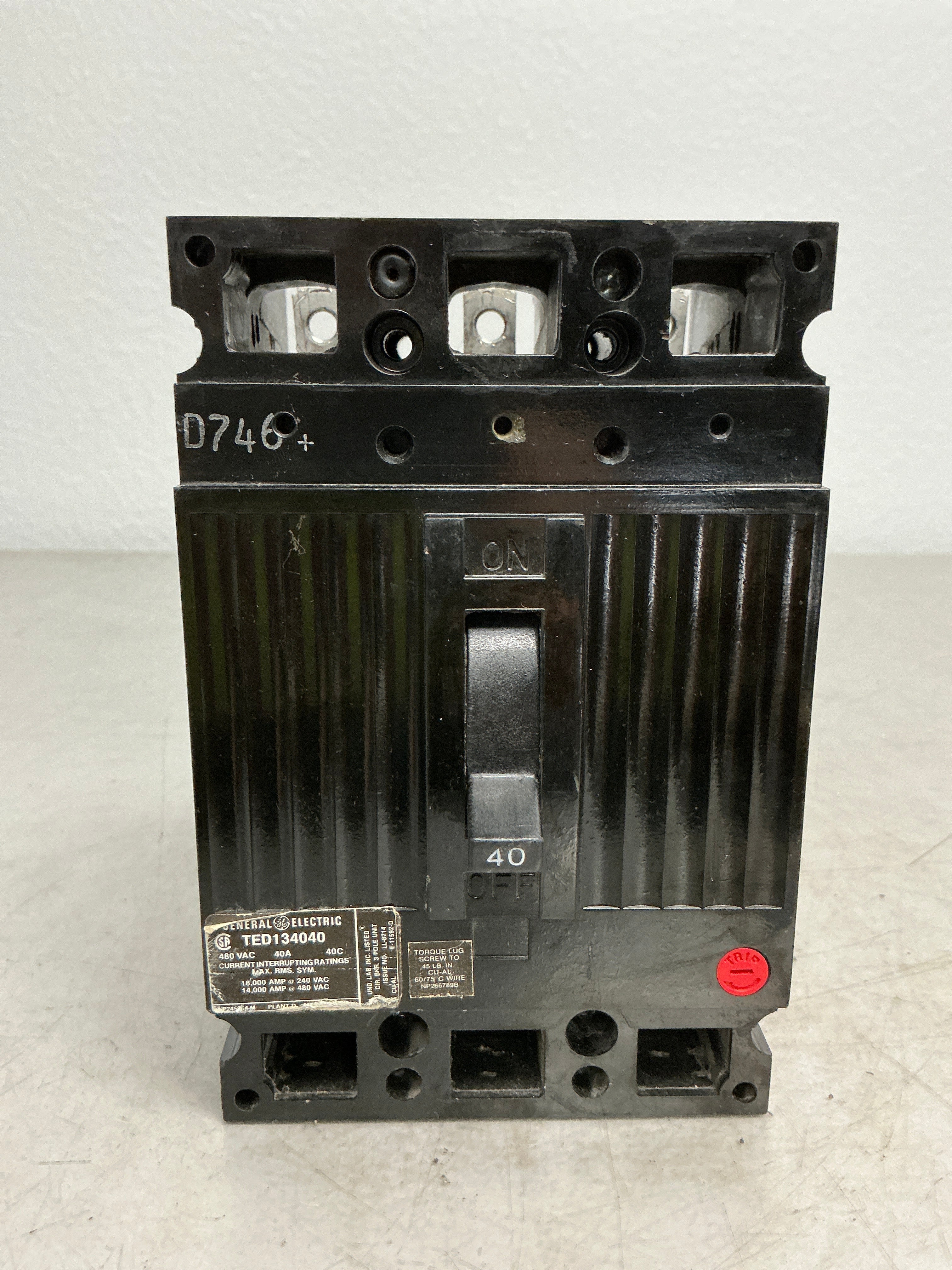 Used TED134040 3 Pole, 40 Amps, 480 Volts Circuit Breaker