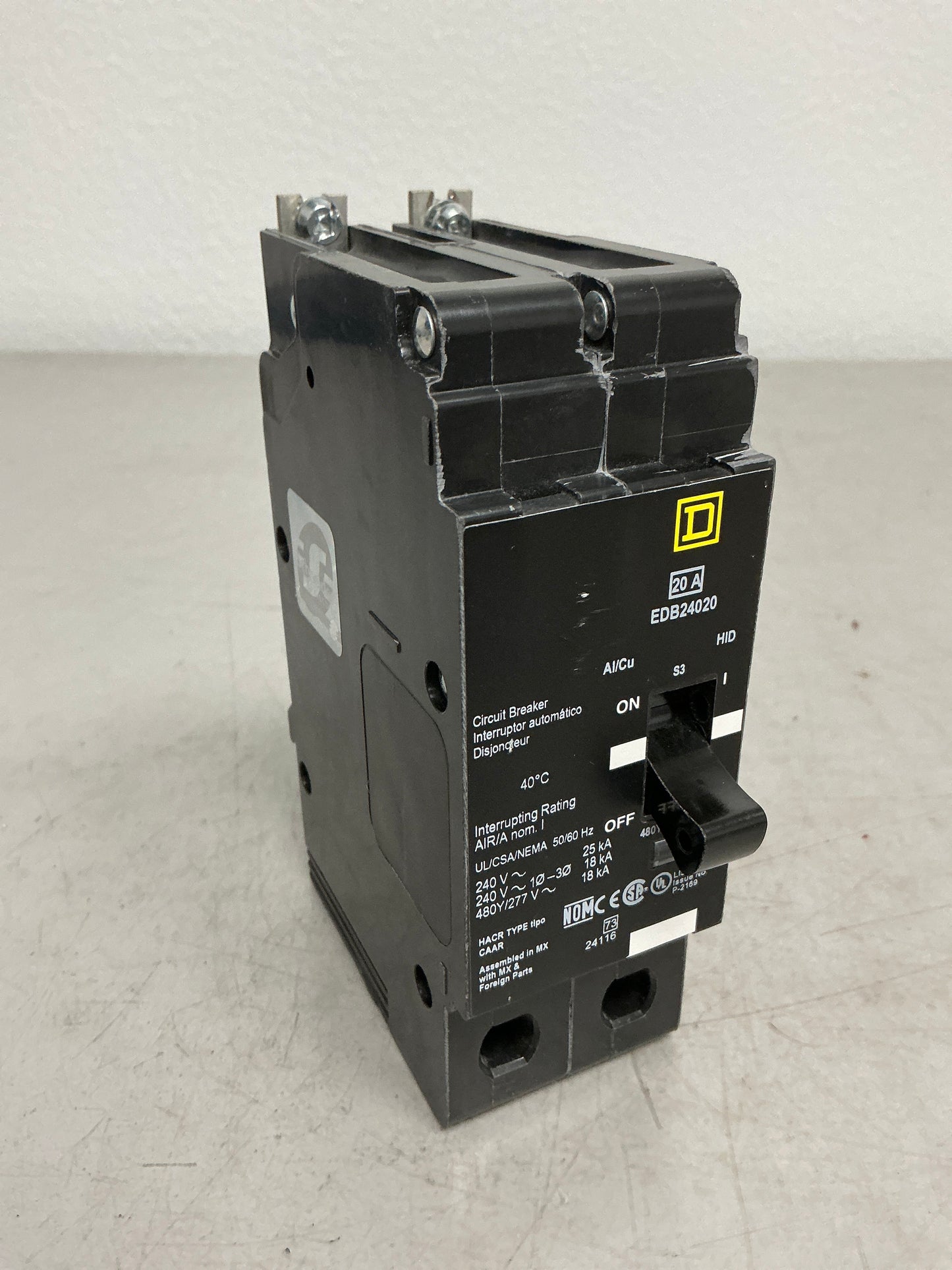 Used Square D EDB24020 2 Pole, 20 Amps, 480 Volts