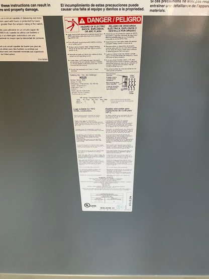 New Square D Disconnect H325 400 Amp 240 Volt Fusible Indoor