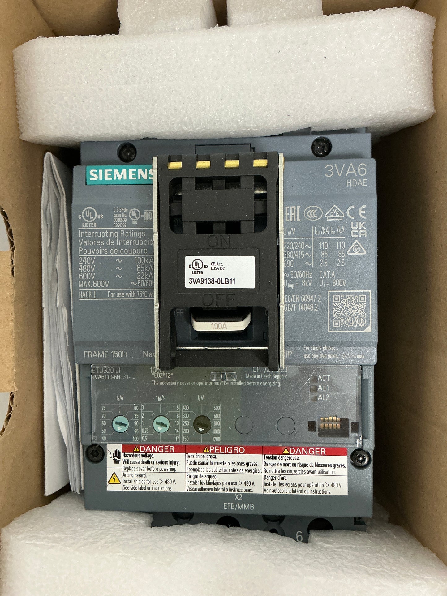 New Siemens 3VA6110-6HL3P-0AA0 3 Pole, 100 Amps