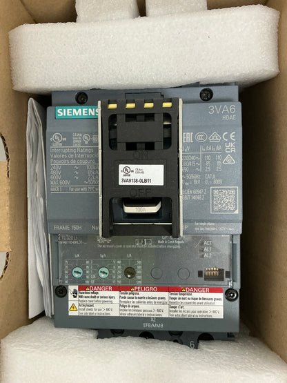 New Siemens 3VA6110-6HL3P-0AA0 3 Pole, 100 Amps