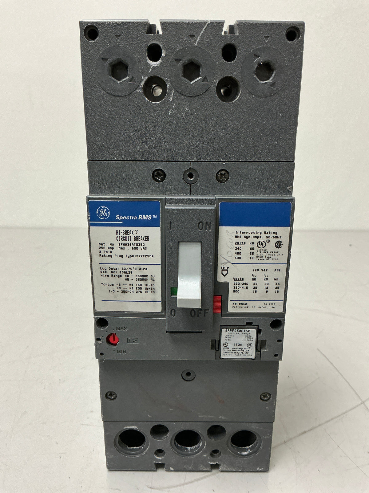 Used GE SFHA36AT0250 3 Pole, 250 Amps, 600 Volts Circuit Breaker