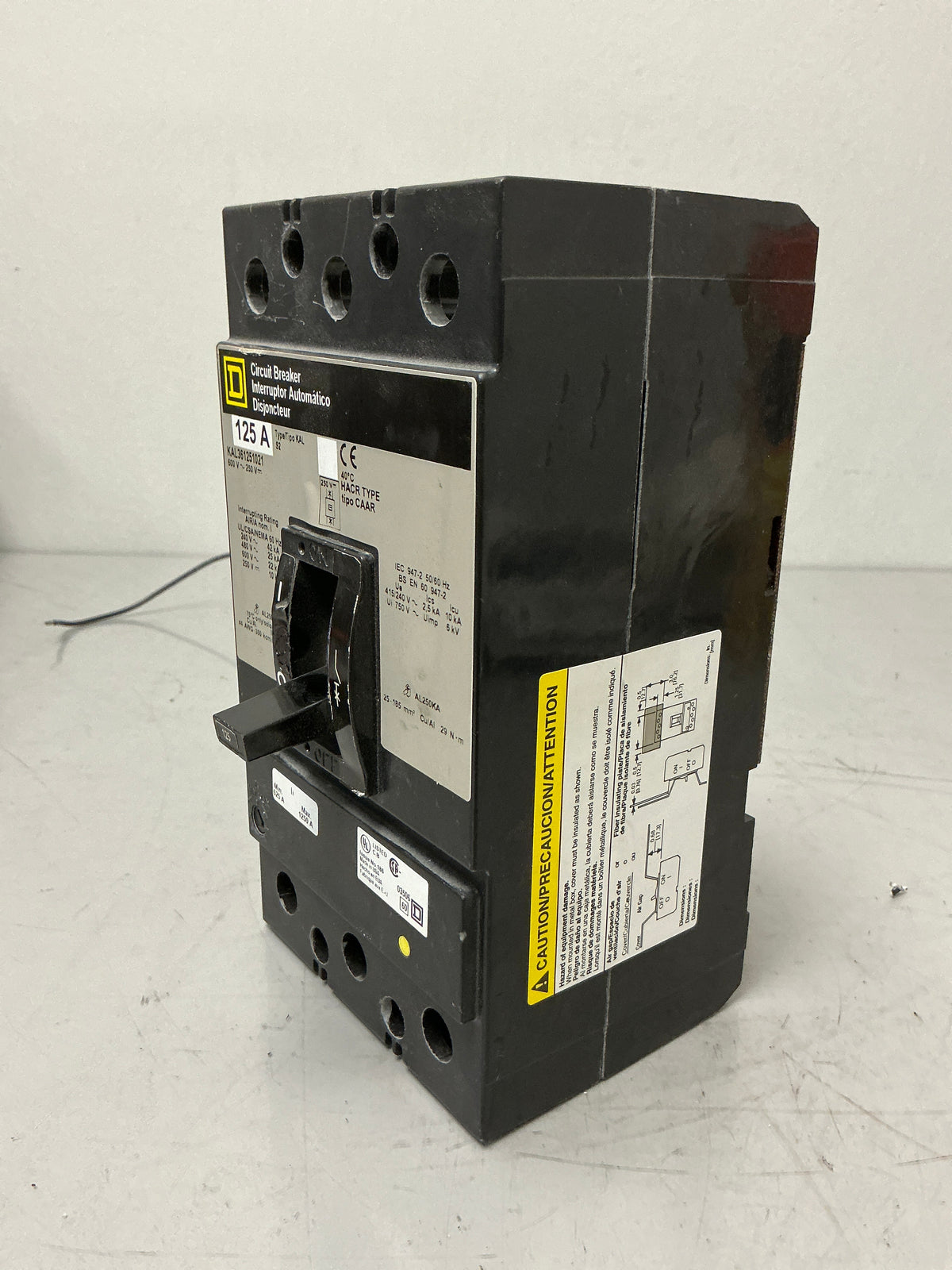 Used Square D KAL361251021 3 Pole, 125 Amps, 600 Volts Circuit Breaker