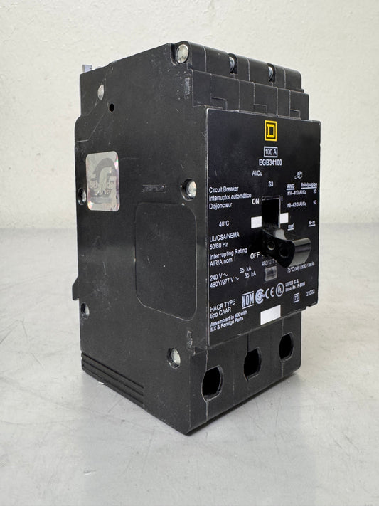 Used Square D EGB34100 100 Amp, 3 Pole, 480 Volt Breaker