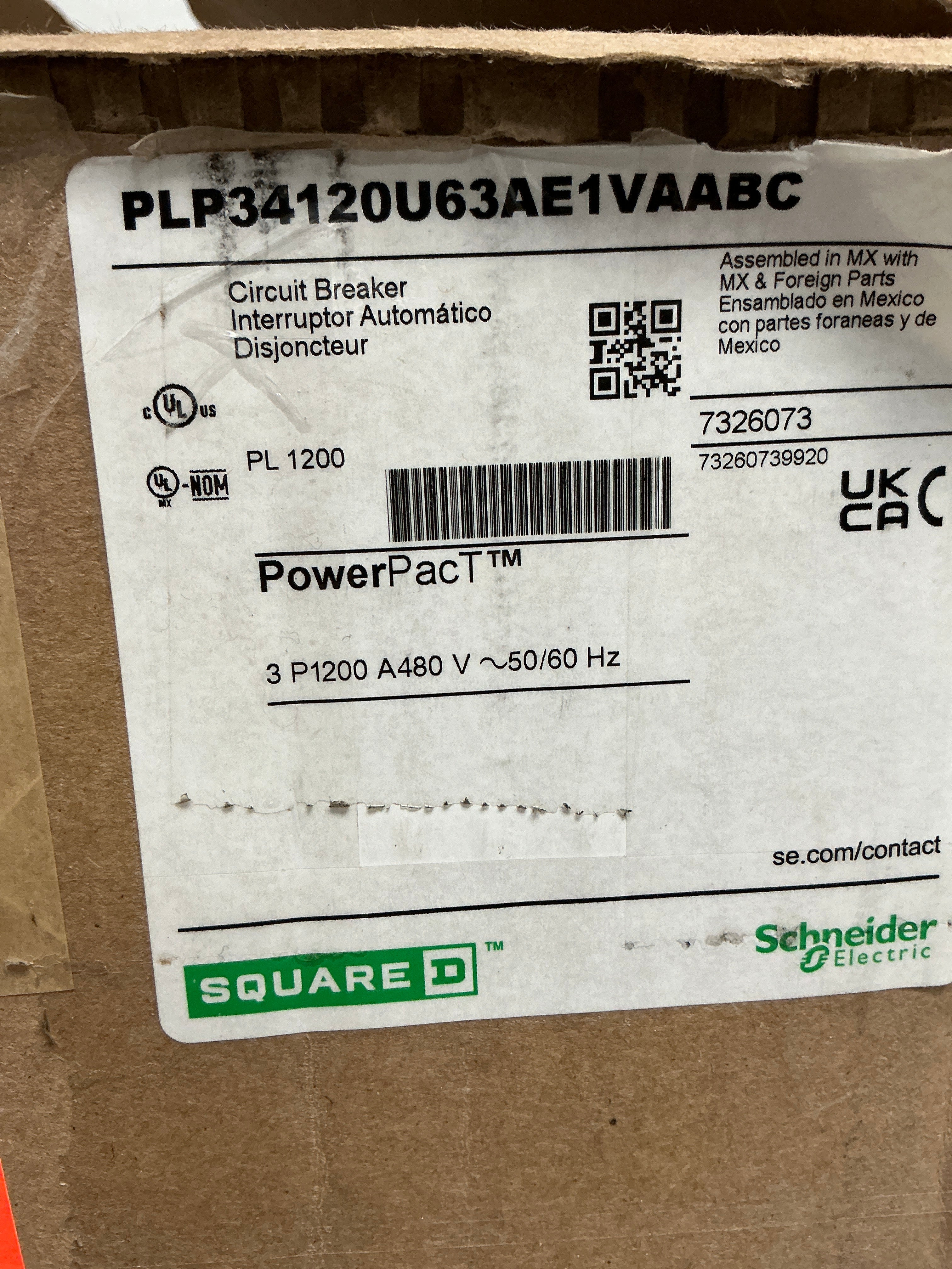 New Square D PLP34120U63AE1VAABC 3 Pole, 1200 Amps, 480 Volts, PLP34120