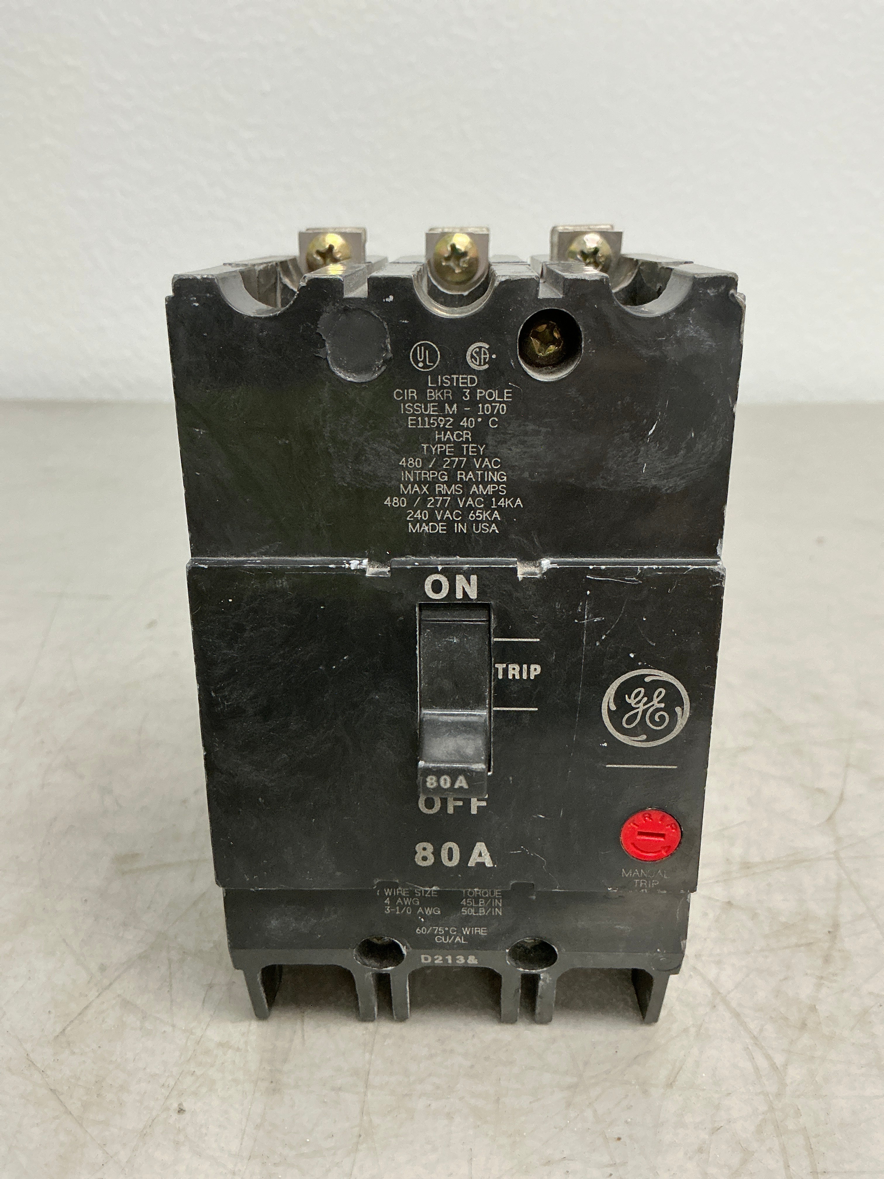 Used TEY380 3 Pole, 80 Amps, 480 Volts Circuit Breaker