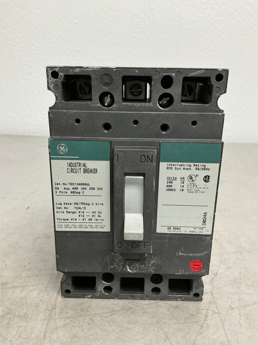 Used TED134060WL 3 Pole, 60 Amps, 480 Volts Circuit Breaker