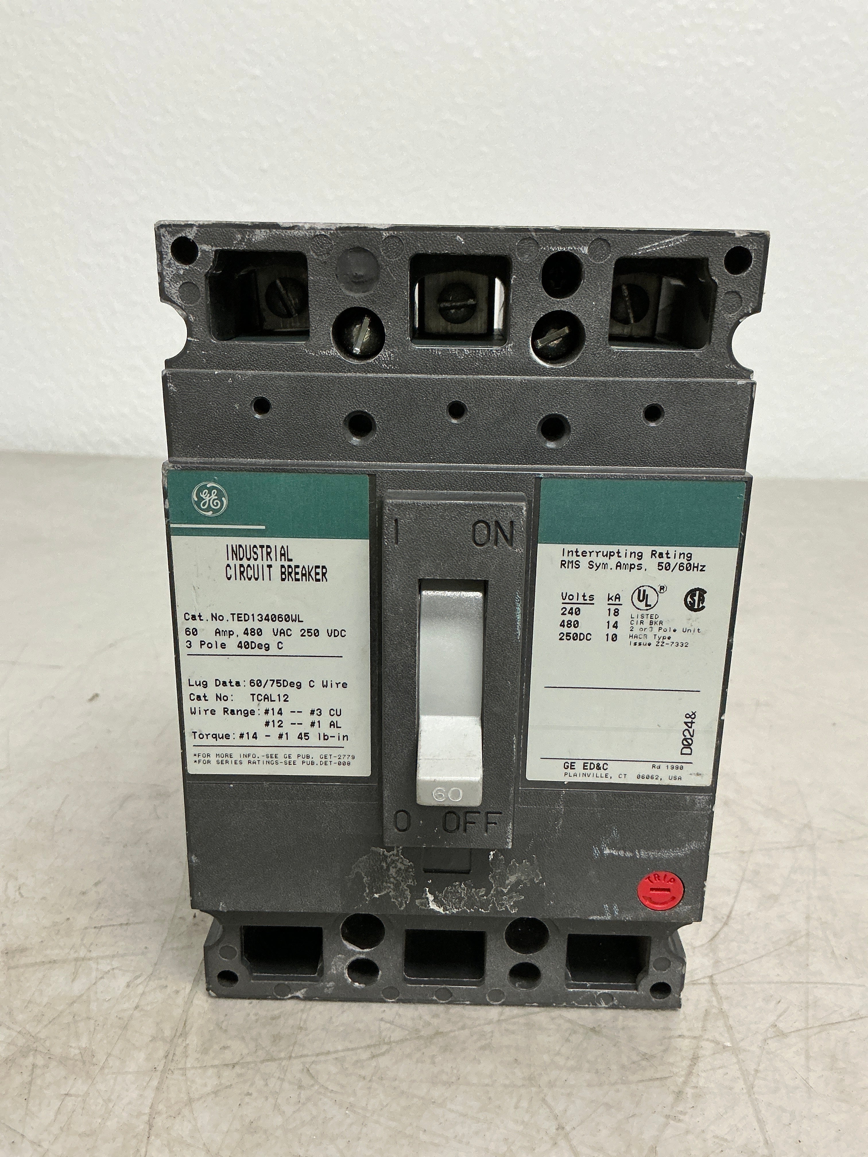 Used TED134060WL 3 Pole, 60 Amps, 480 Volts Circuit Breaker