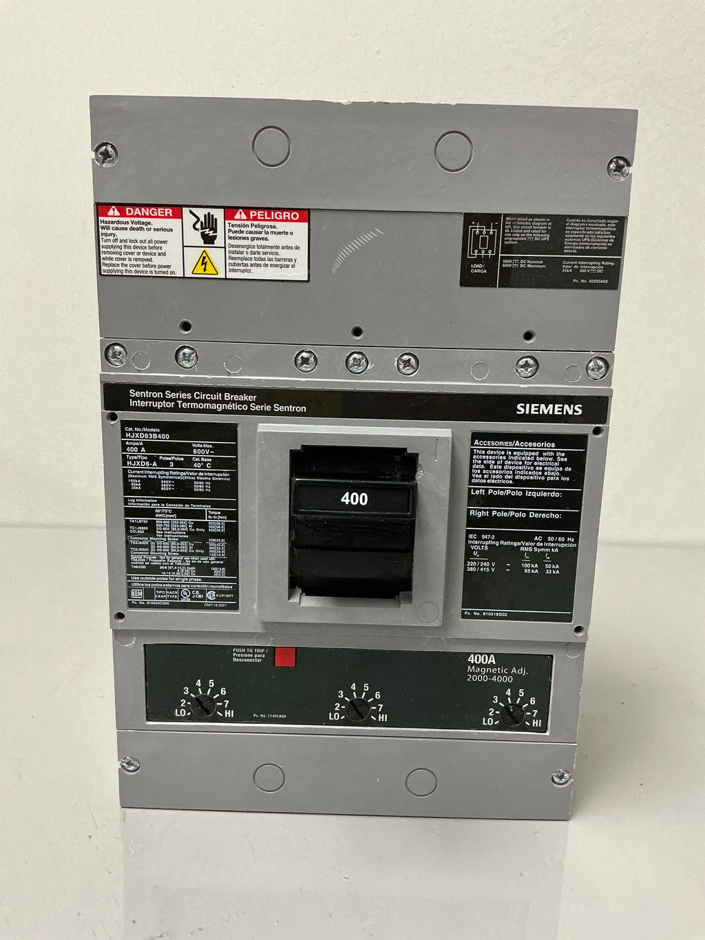New Siemens HJXD63B400 3 Pole, 400 Amps, 600 Volts Circuit Breaker