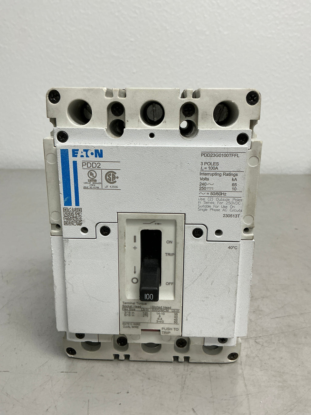 Used Eaton PDD23G0100TFFL 3 Poles, 100 Amps