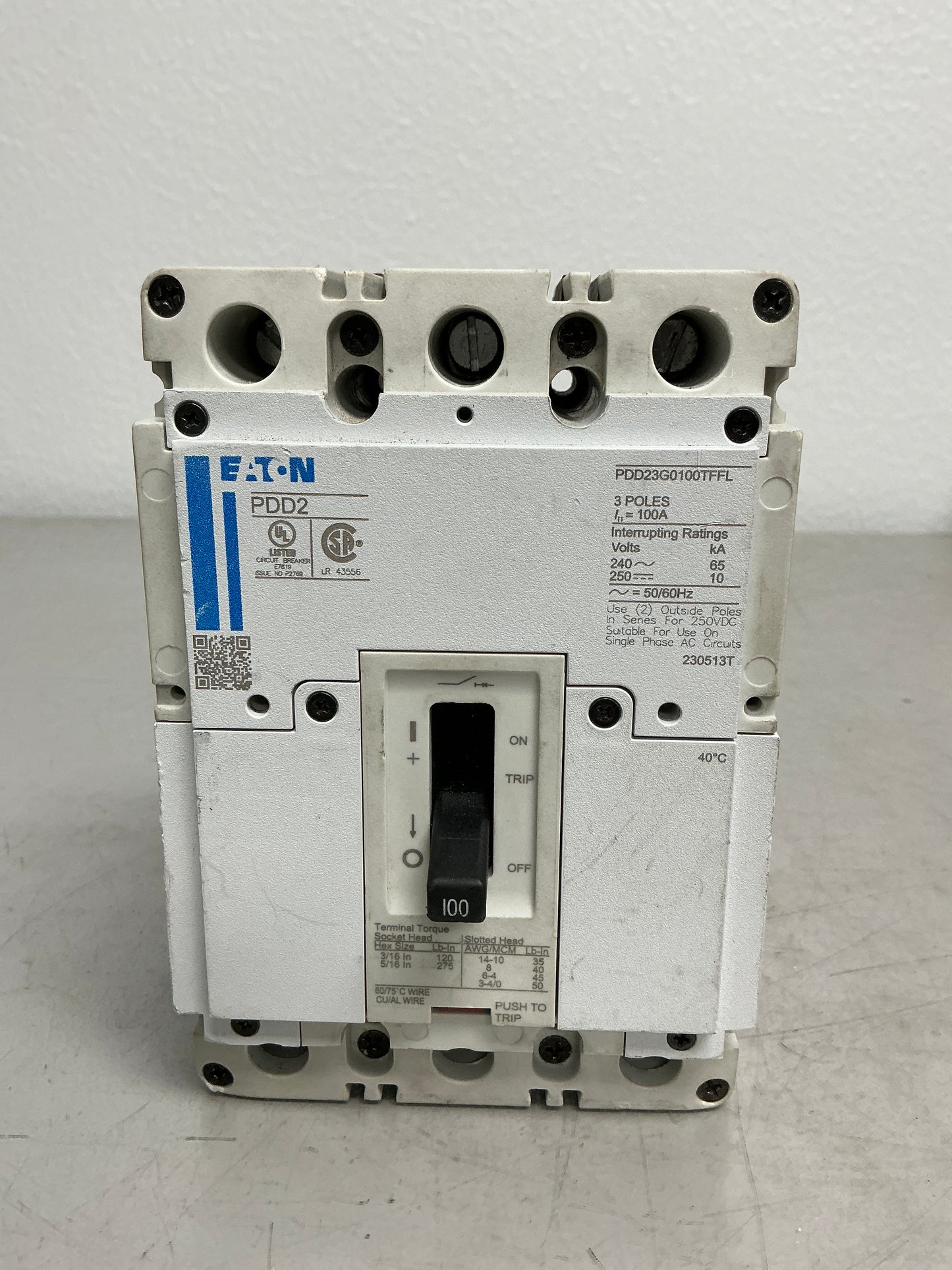 Used Eaton PDD23G0100TFFL 3 Poles, 100 Amps