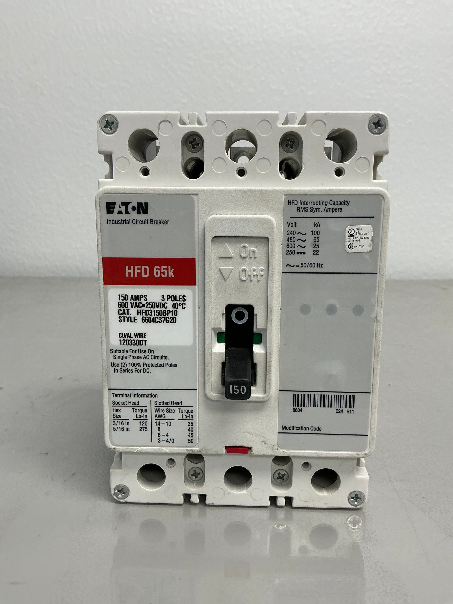 Used HFD3150BP10 3 Pole, 150 Amps, 600 Volt