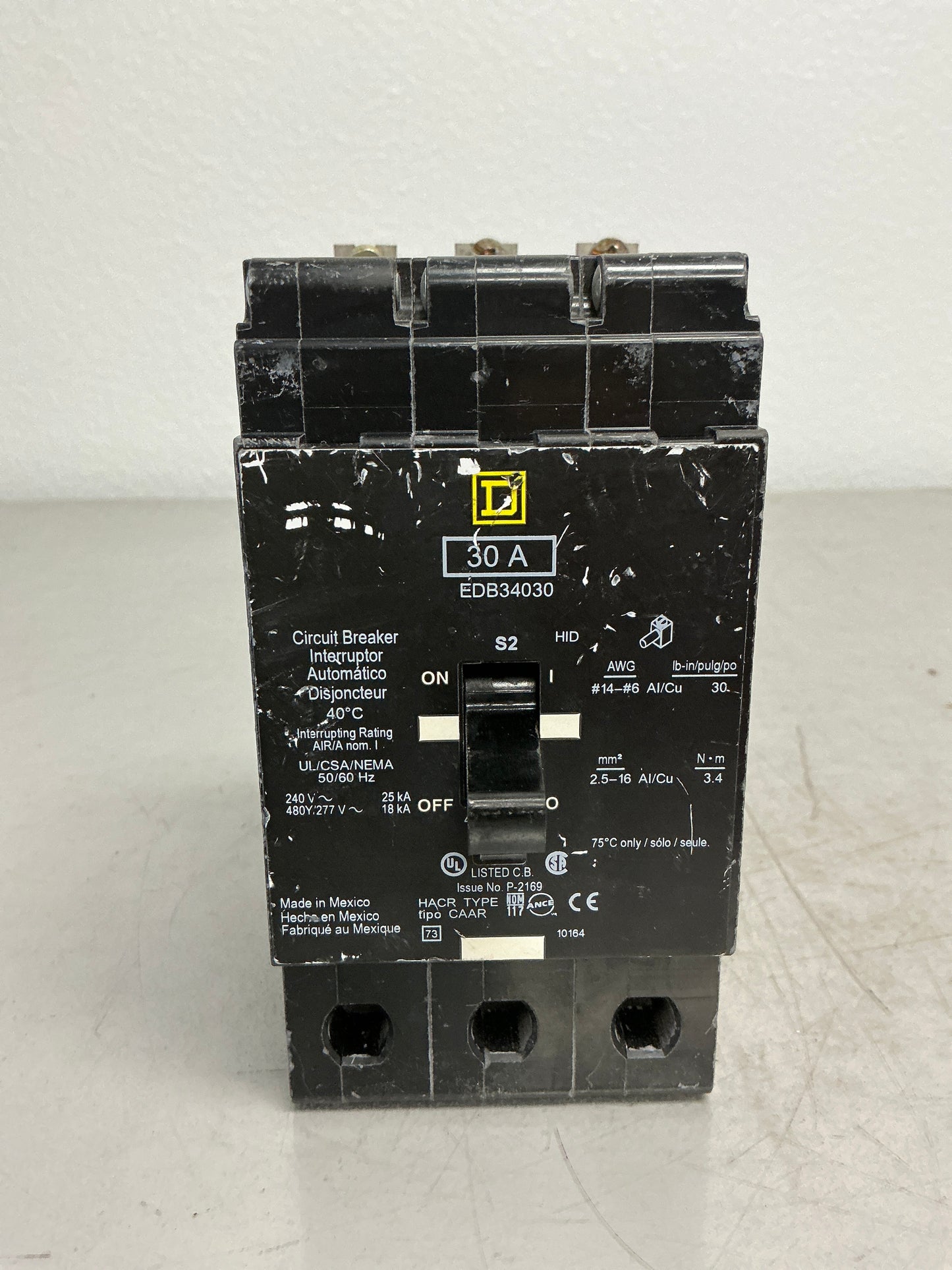 Used Square D EDB34030 3 Pole, 30 Amps, 480 Volts