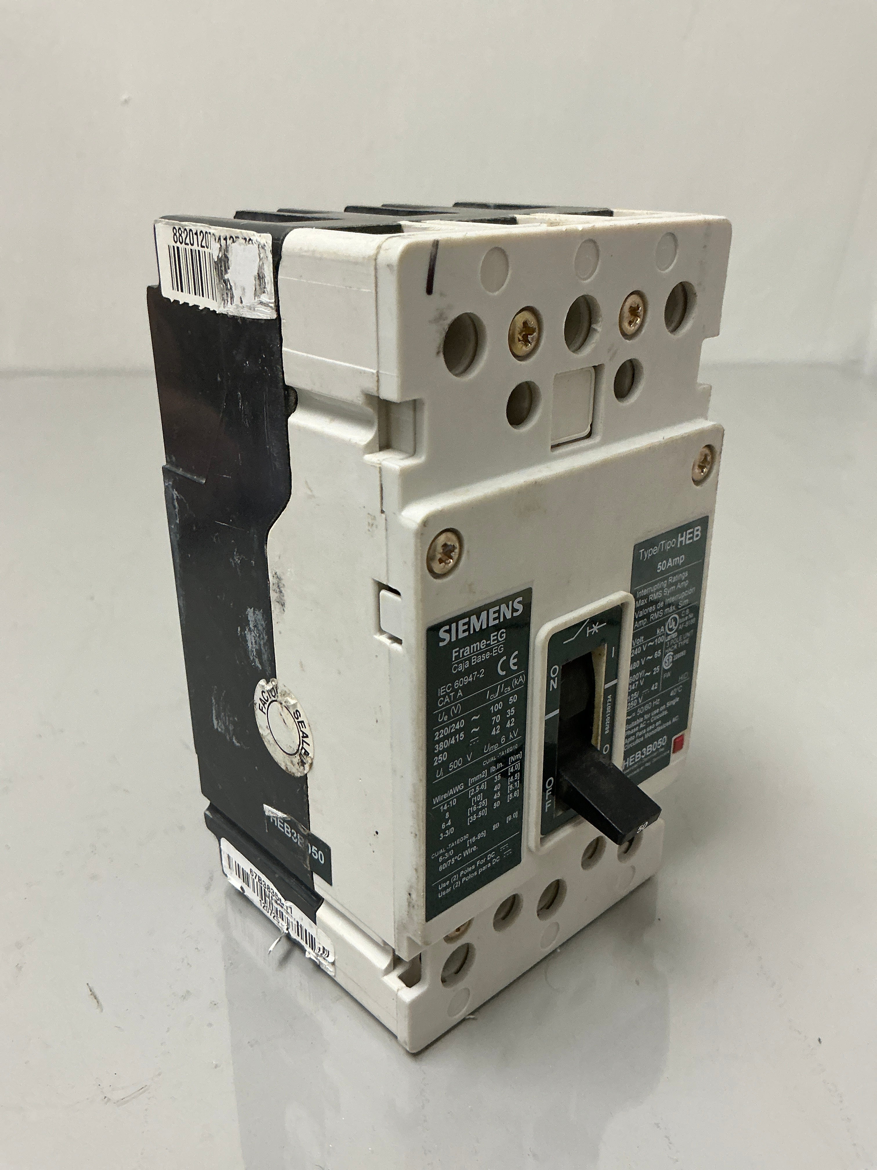 Used Siemens HEB3B050 3 Pole, 50 Amps,  240 Volts Circuit Breaker