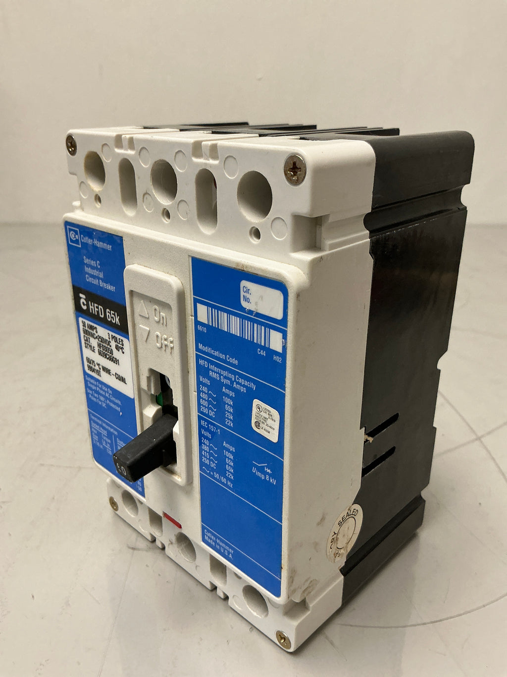 Used HFD3050 3 Pole, 50 Amps, 600 Volts Circuit Breaker