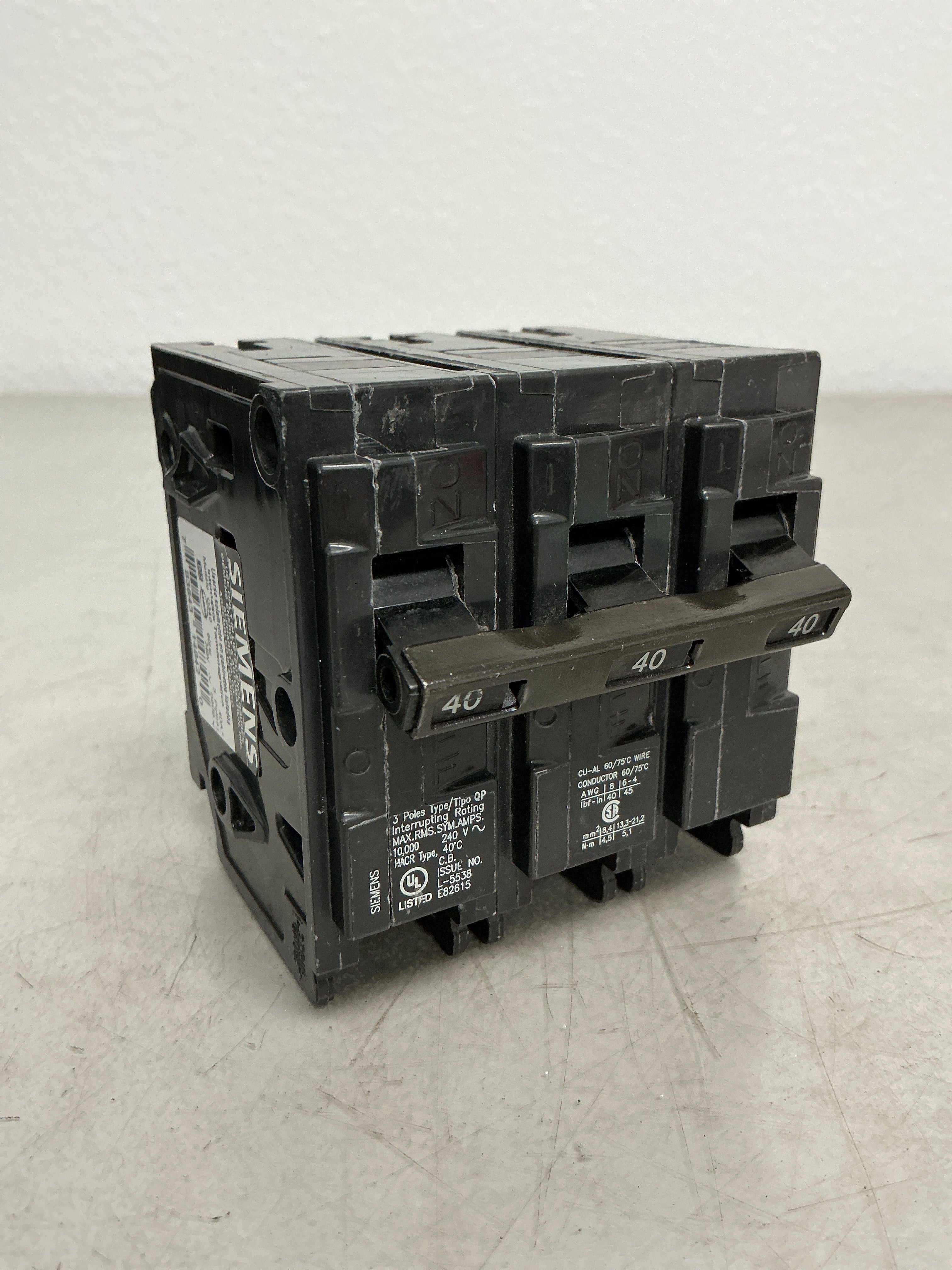 Used Siemens Q340 3 Pole, 40 Amps, 240 Volts