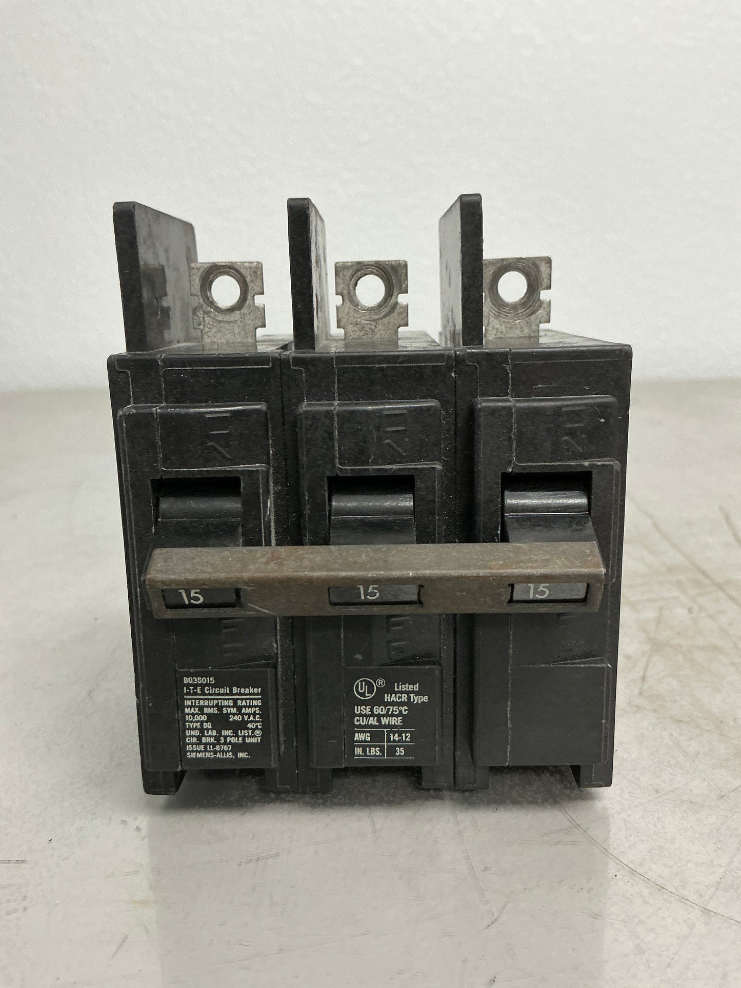 Used BQ3B015 3 Pole, 15 Amps Circuit Breaker