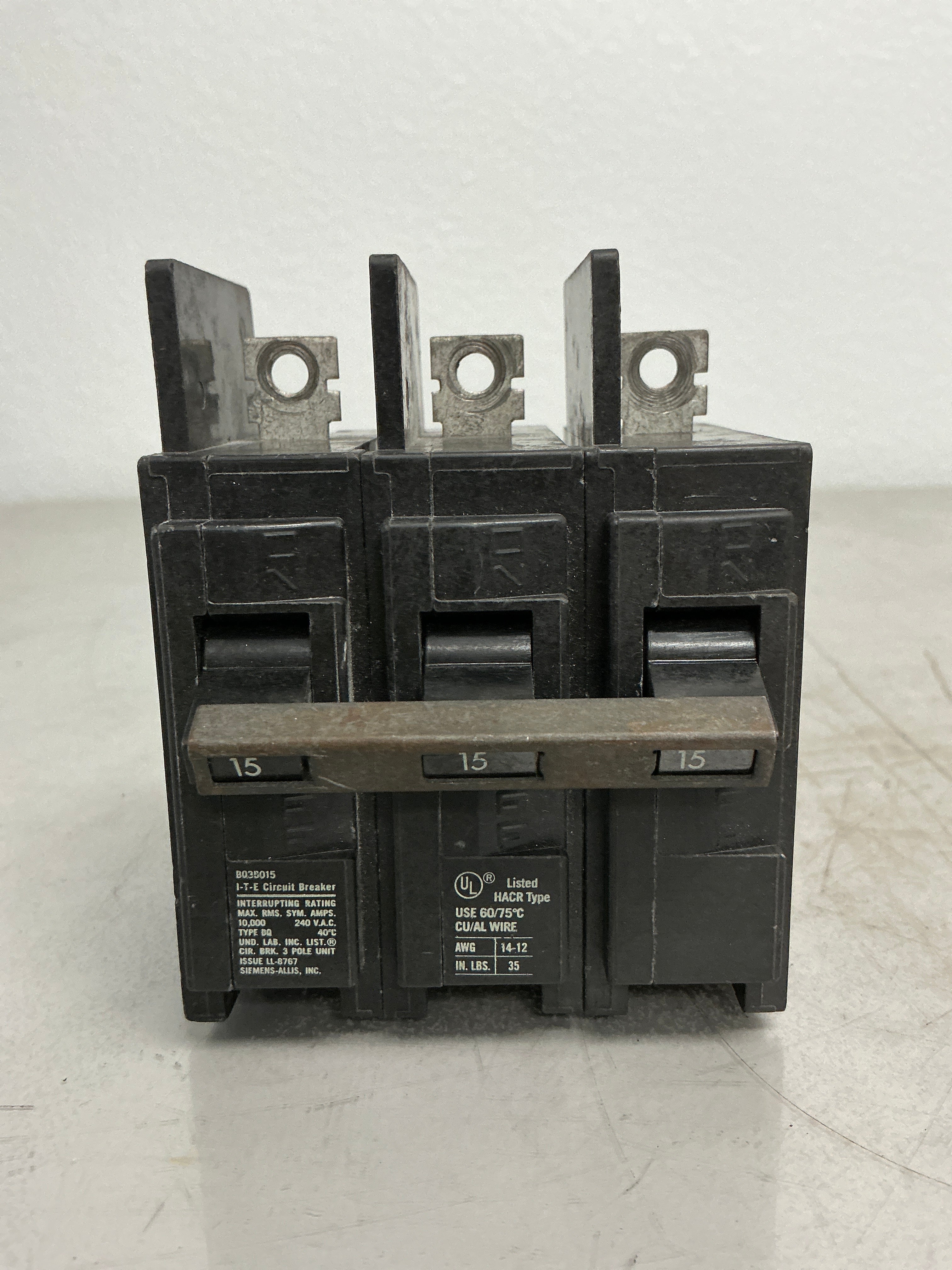 Used BQ3B015 3 Pole, 15 Amps Circuit Breaker