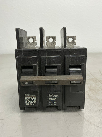 Used BQ3B015 3 Pole, 15 Amps Circuit Breaker