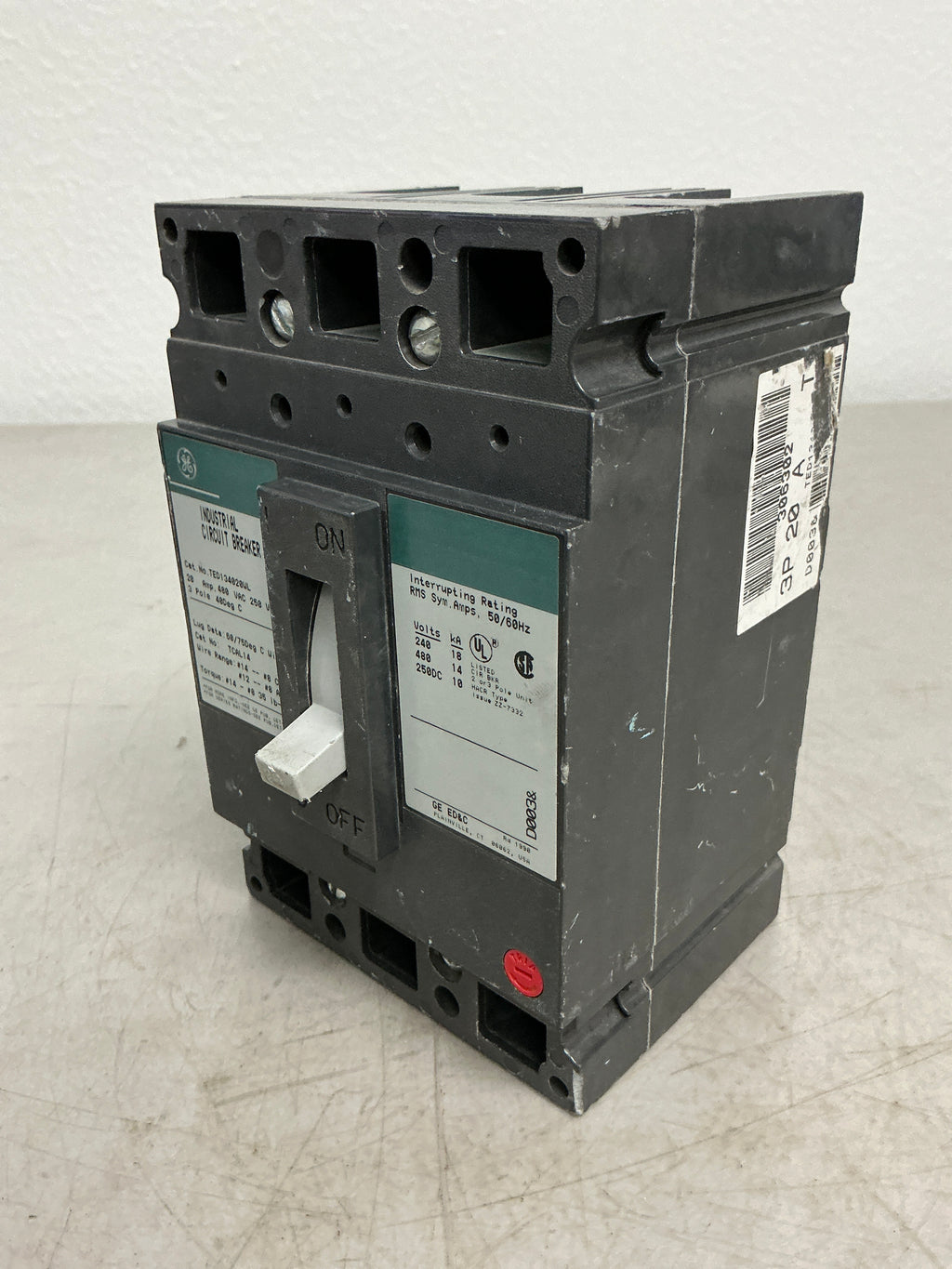 Used TED134020WL 3 Pole, 20 Amps, 480 Volts Circuit Breaker