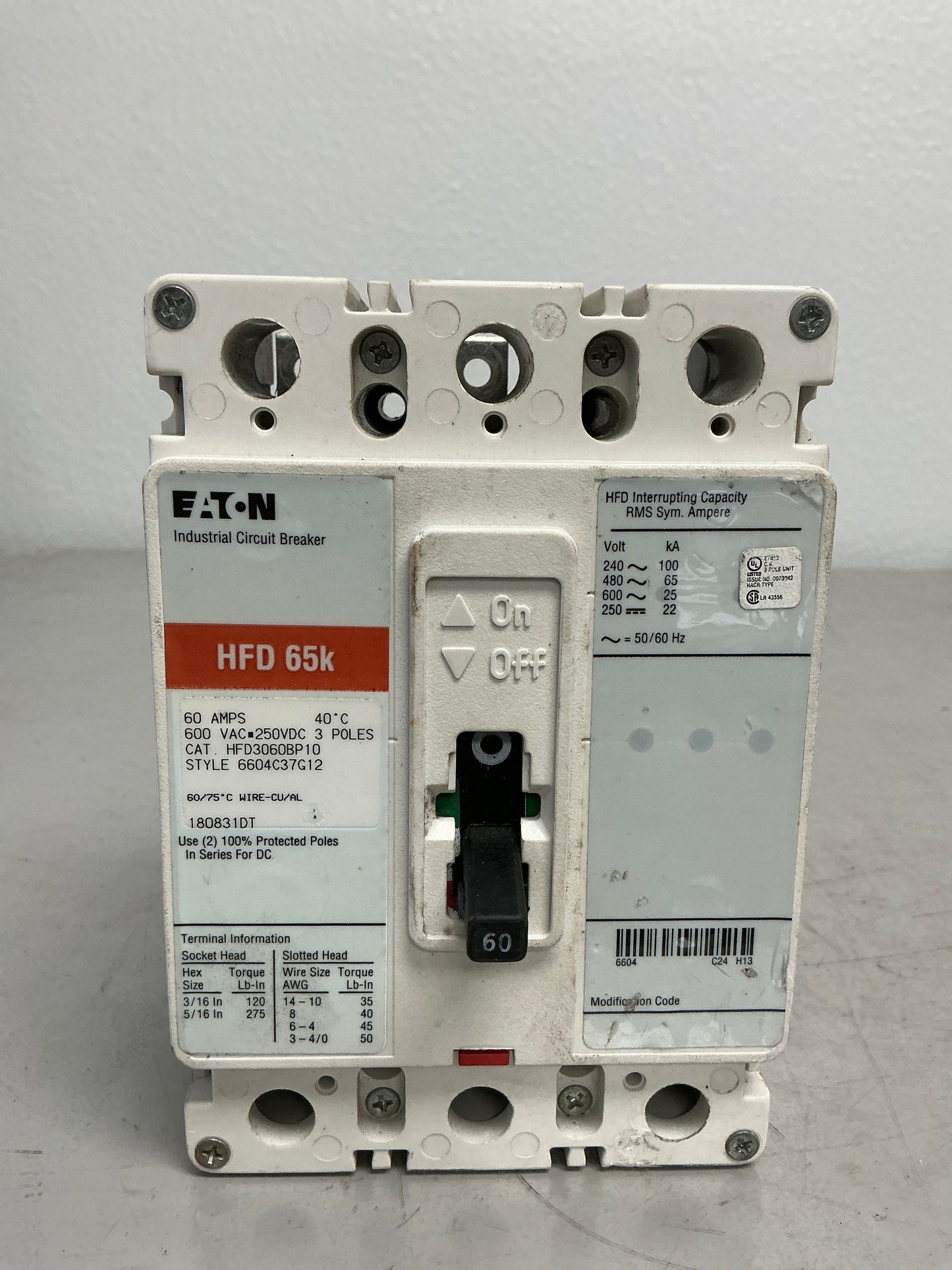 New Eaton HFD3060BP10 3 Poles, 60 Amps, 600 Volts