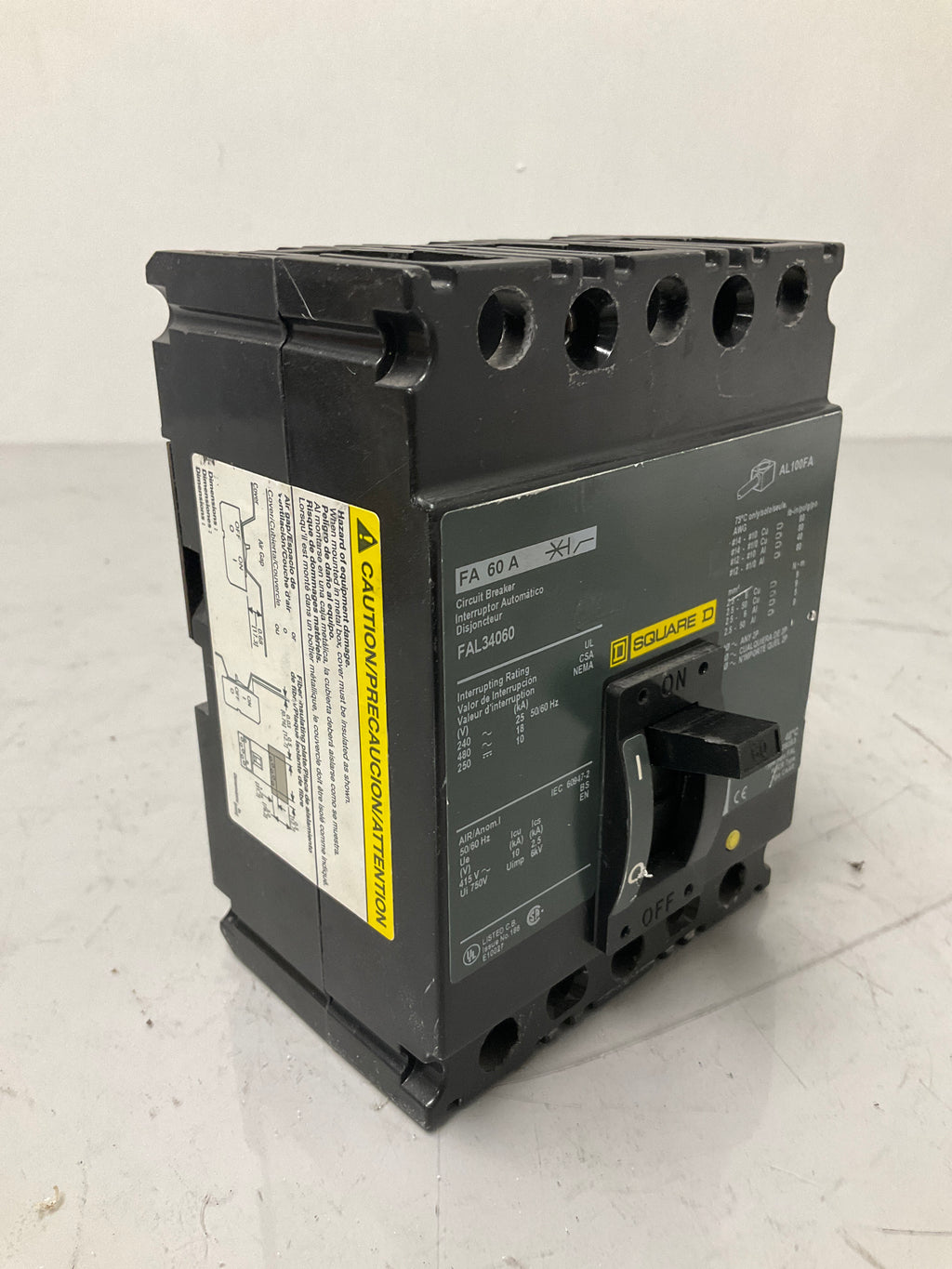Used Square D FAL34060 3 Pole, 60 Amps, 600 Volts Circuit Breaker