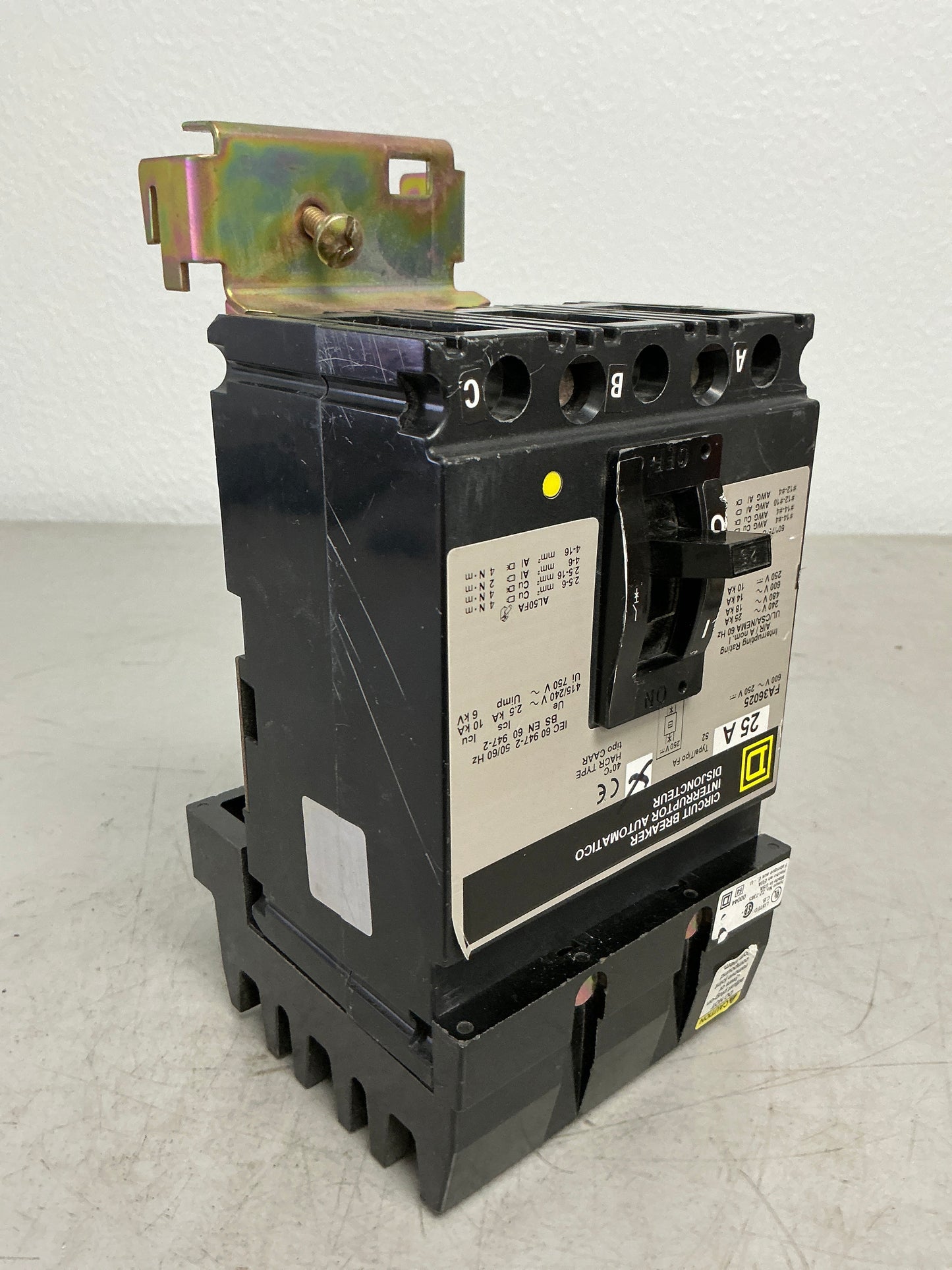 Used Square D FA36025 3 Pole, 25 Amps, 600 Volts