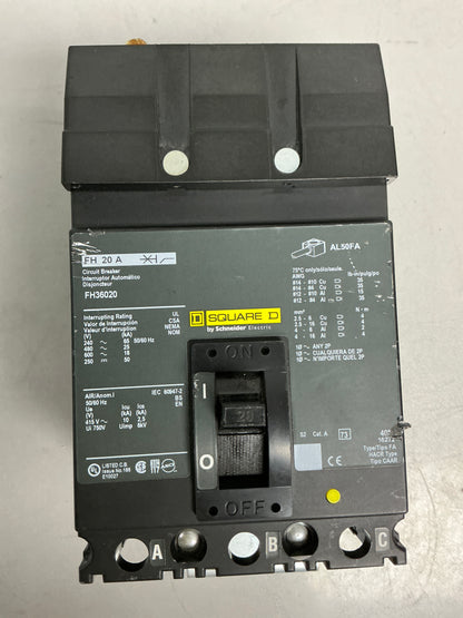 Used Square D FH36020 3 Pole, 20 Amps