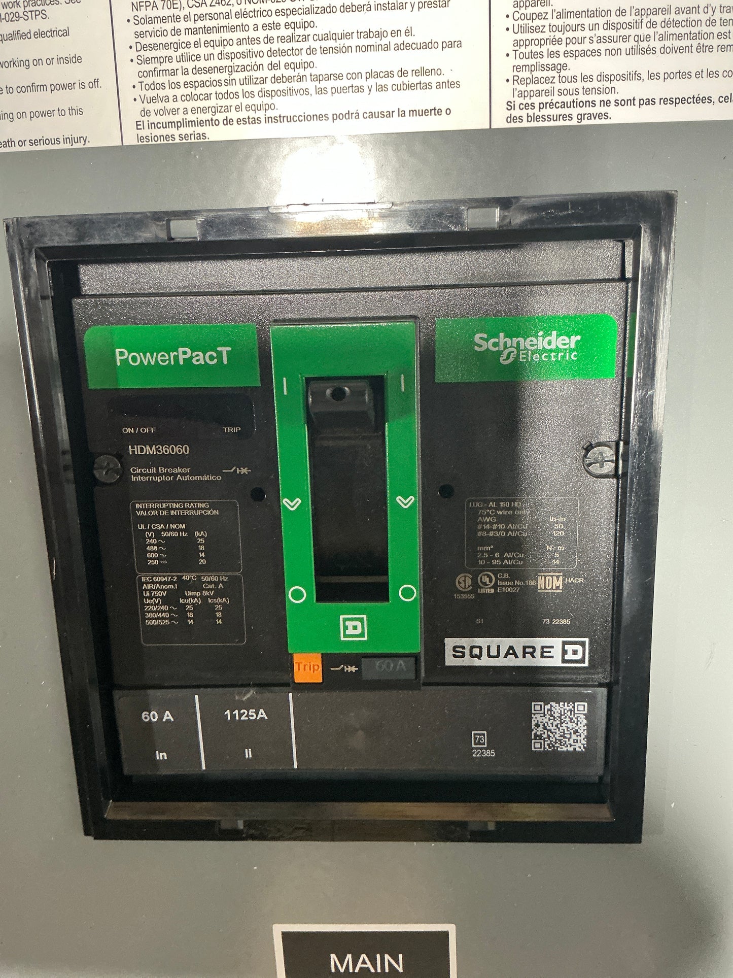 New Surplus Square D 60 Amp, 240 Volt, 30 Circuit, Main Breaker, Indoor Panel