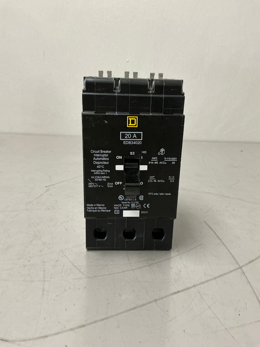 New (Panel take out) Square D EDB34020 3 Pole, 20 Amps, 240 Volts Circuit Breaker