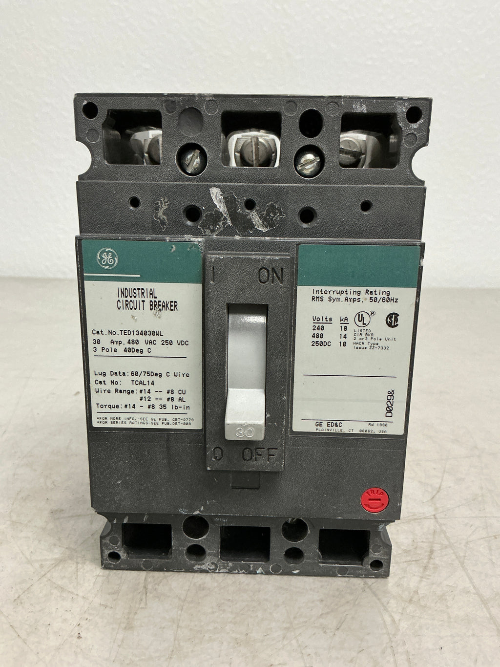 Used TED134030WL 3 Pole, 30 Amps, 480 Volts Circuit Breaker