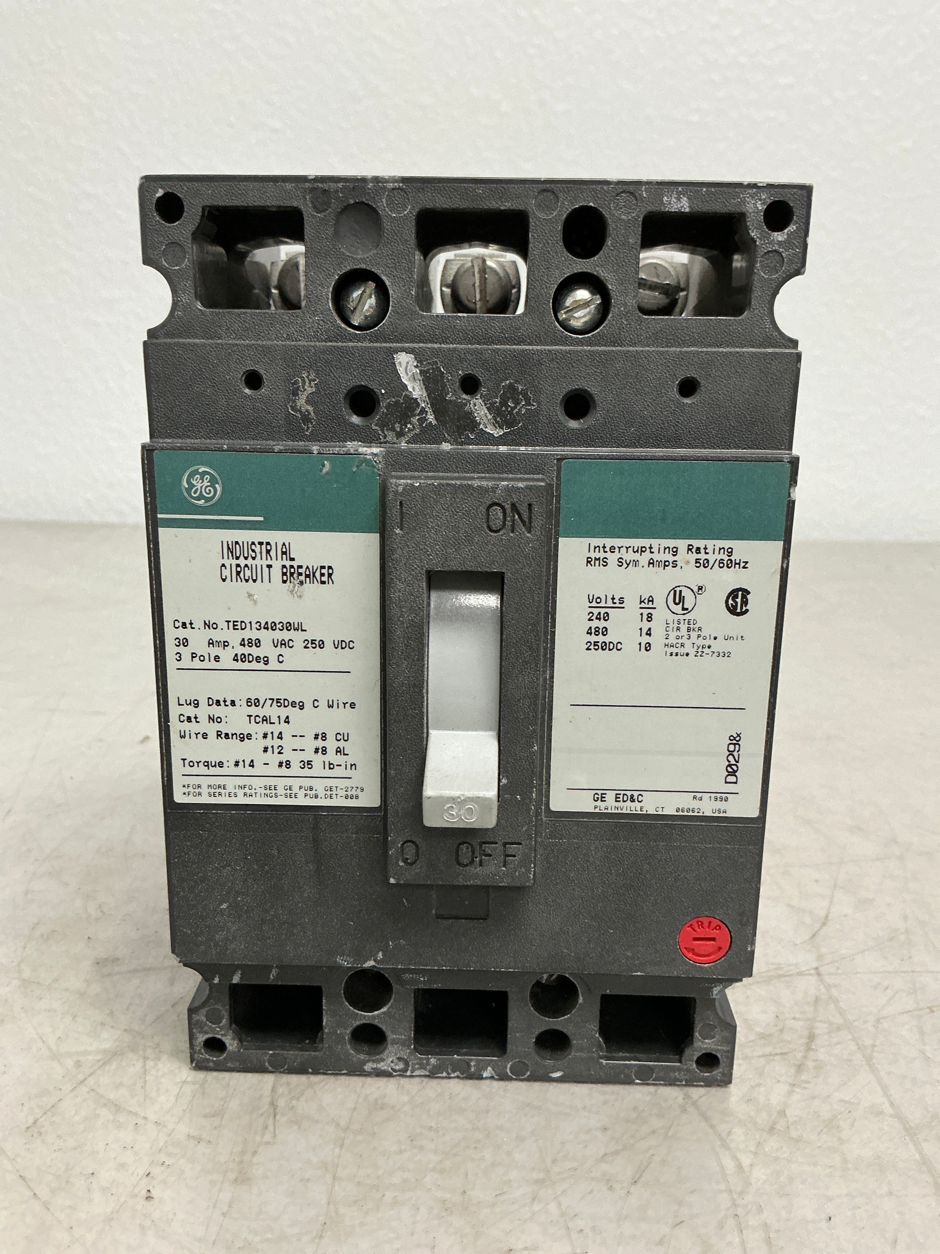 Used TED134030WL 3 Pole, 30 Amps, 480 Volts Circuit Breaker