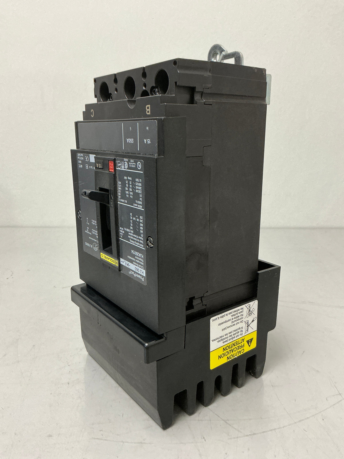 Used Square D HJA26015 2 Pole, 15 Amp, 600 Volt Circuit Breaker