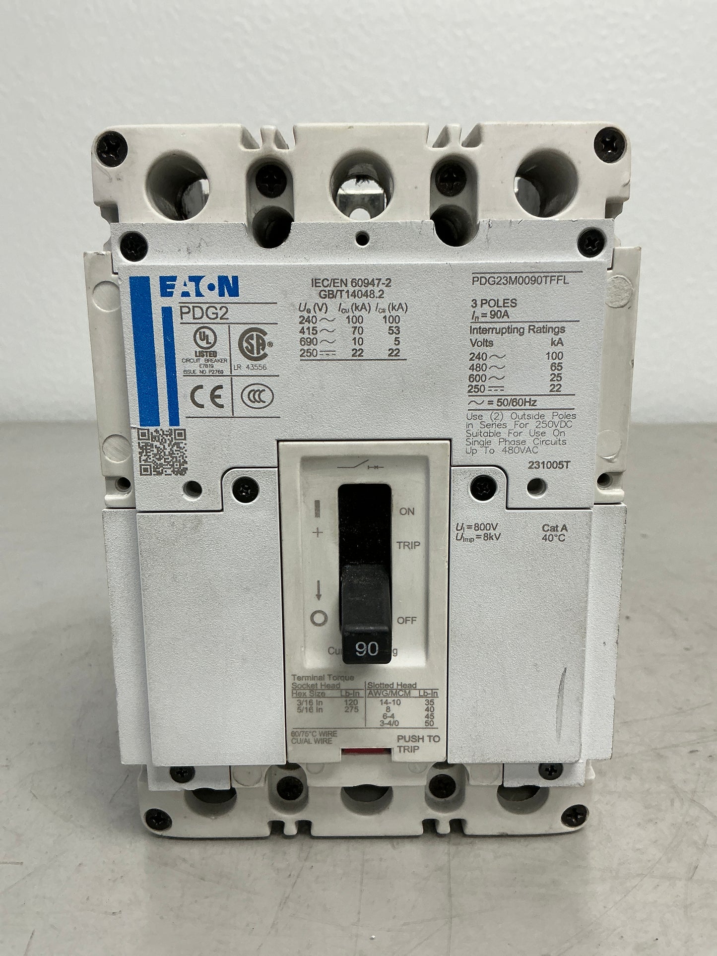 New Eaton PDG23M0090TFFL 3 Poles, 90 Amps