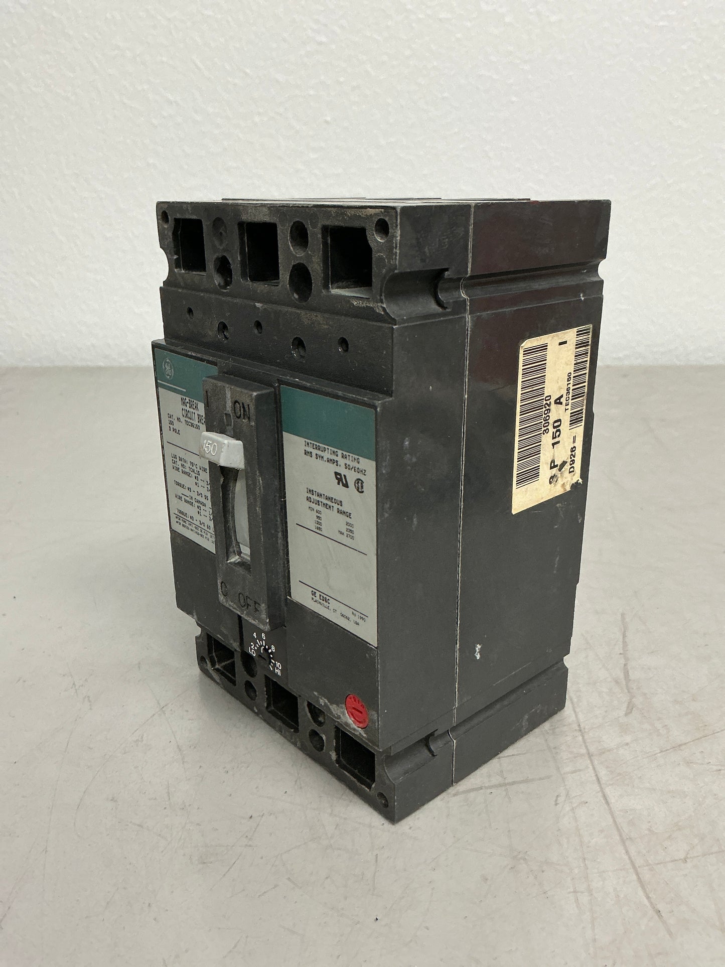 Used TEC36150 3 Pole, 150 Amps, 600 Amps Circuit Breaker