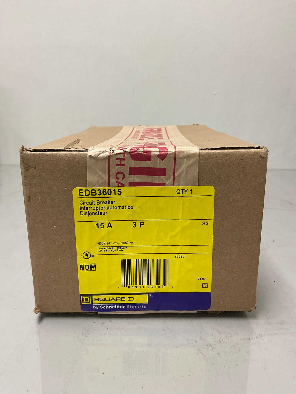 New Square D EDB36015 3 Pole, 15 Amps, 600Y/347V Circuit Breaker