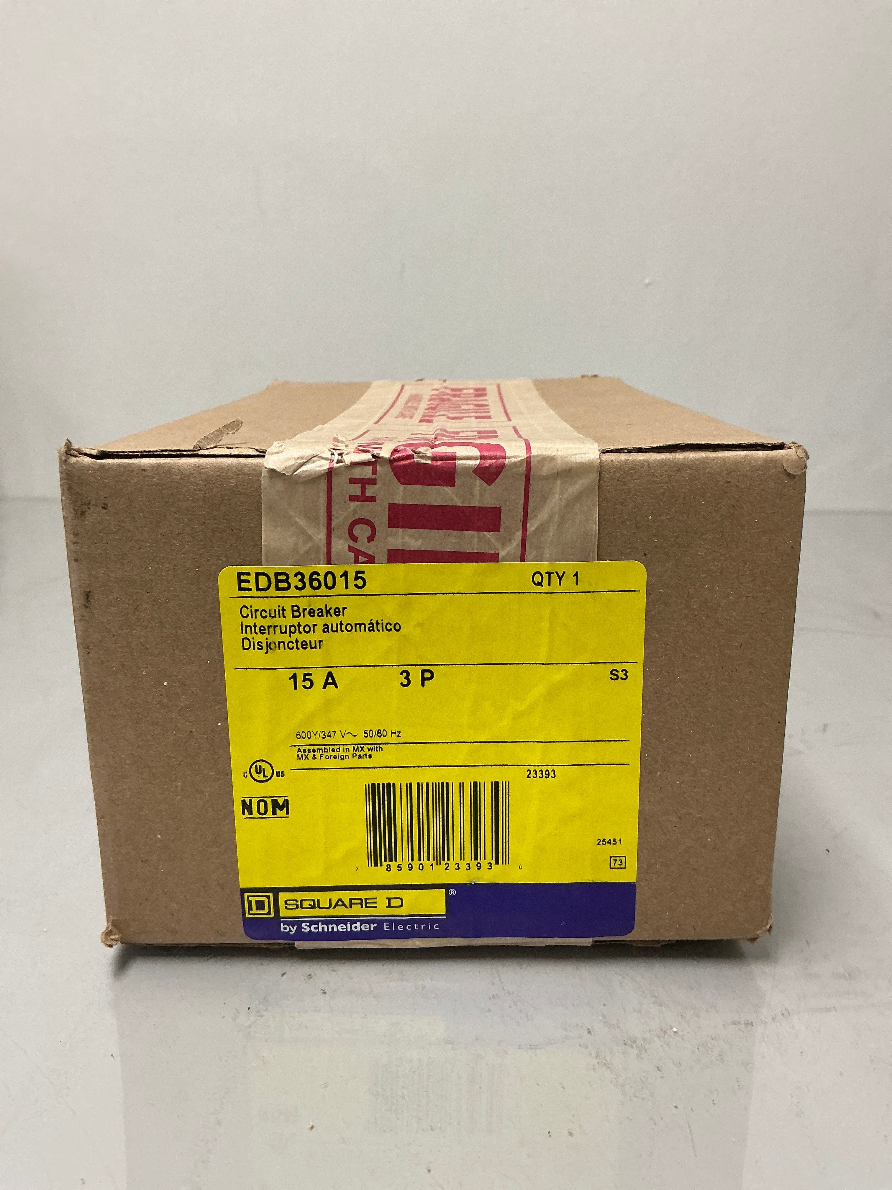 New Square D EDB36015 3 Pole, 15 Amps, 600Y/347V Circuit Breaker