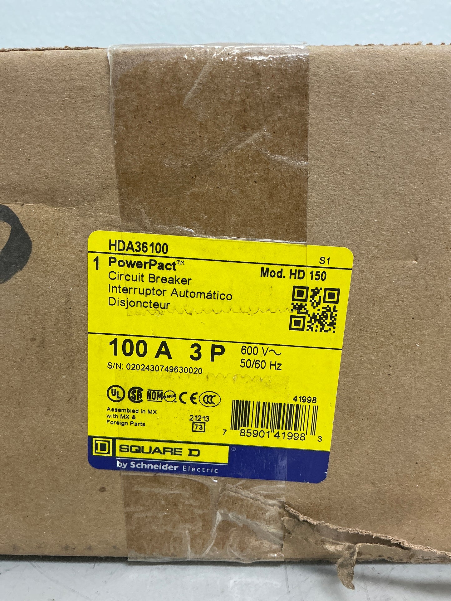 New Square D HDA36100 3  Pole, 100 Amps, 600 volts
